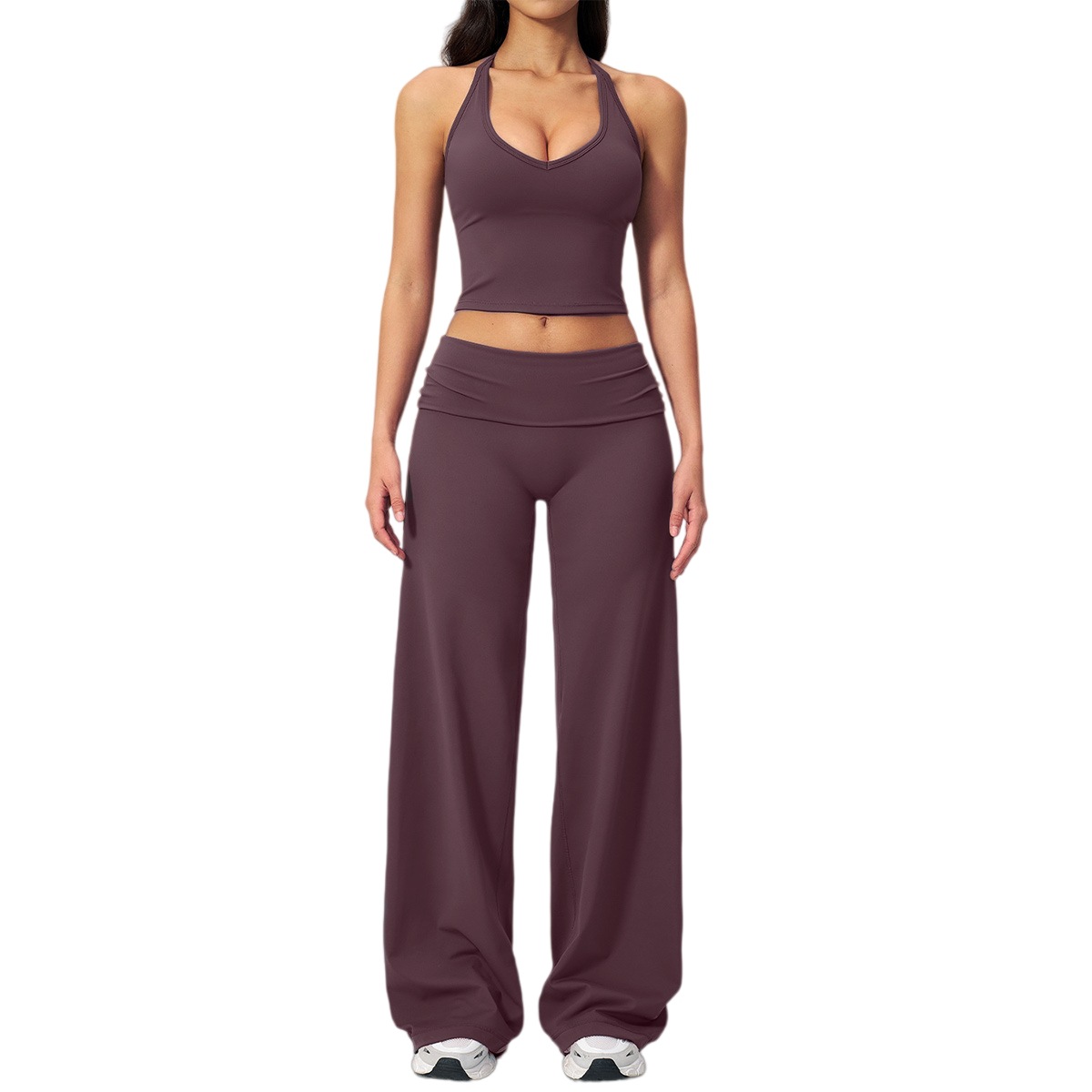 Neckholder, eng anliegend, schöner Rücken, Yoga-Outfit-Set, Fitness, hohe Taille, lässig
