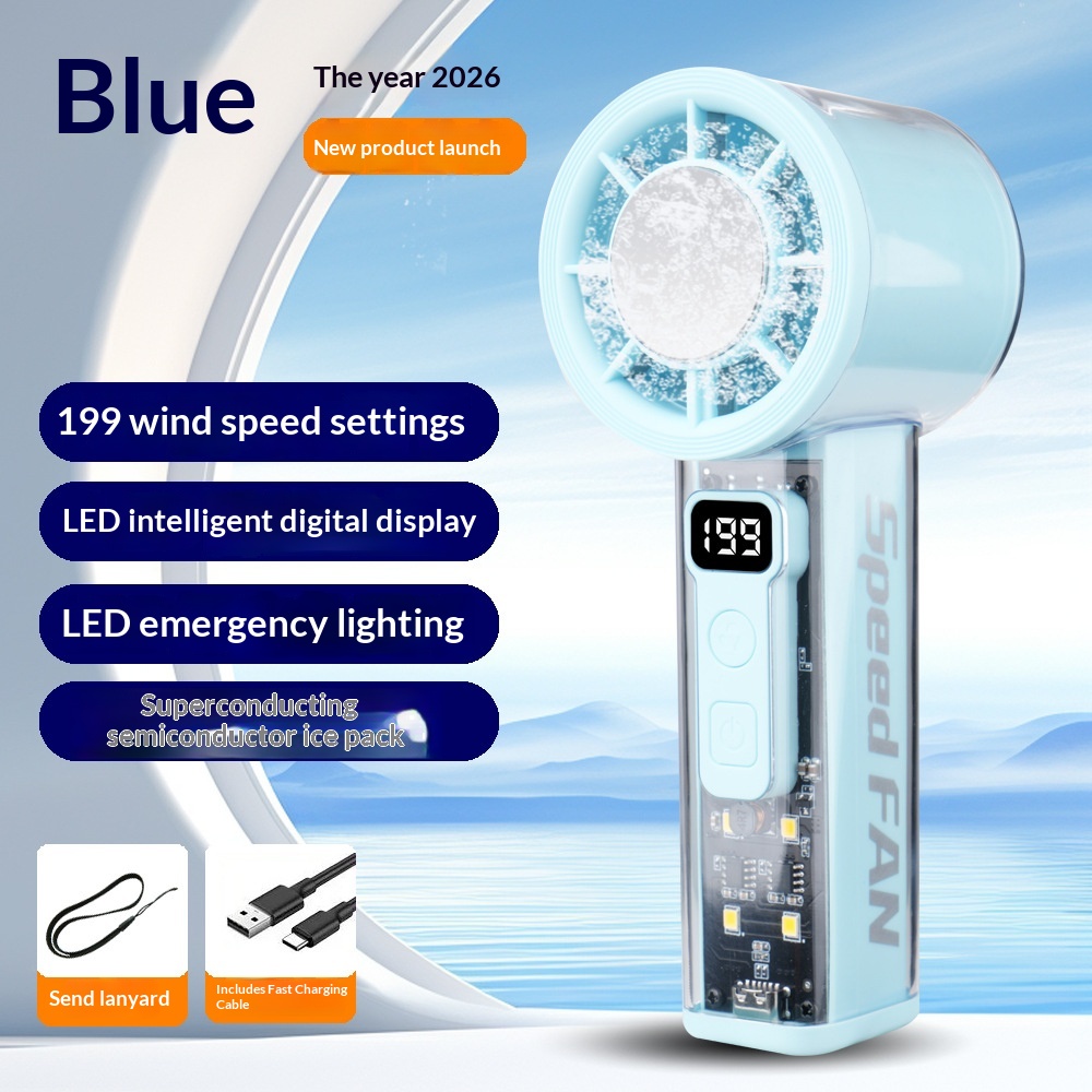 Hochgeschwindigkeits-Hand-Mini-Ventilator mit Digitalanzeige, eisgekühlt, tragbar, für den Außenbereich und den Schreibtisch
