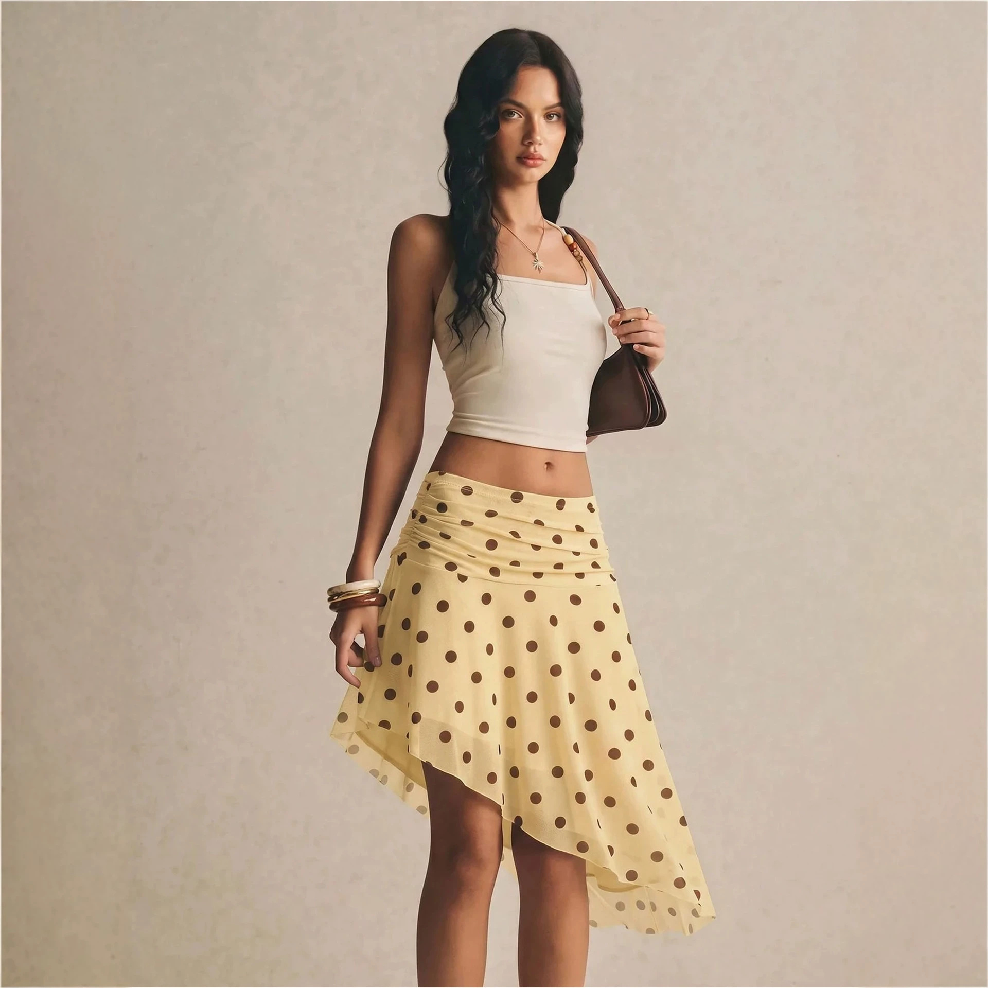High-waisted Double-layer Pleated Breathable Mesh Printed Skirt