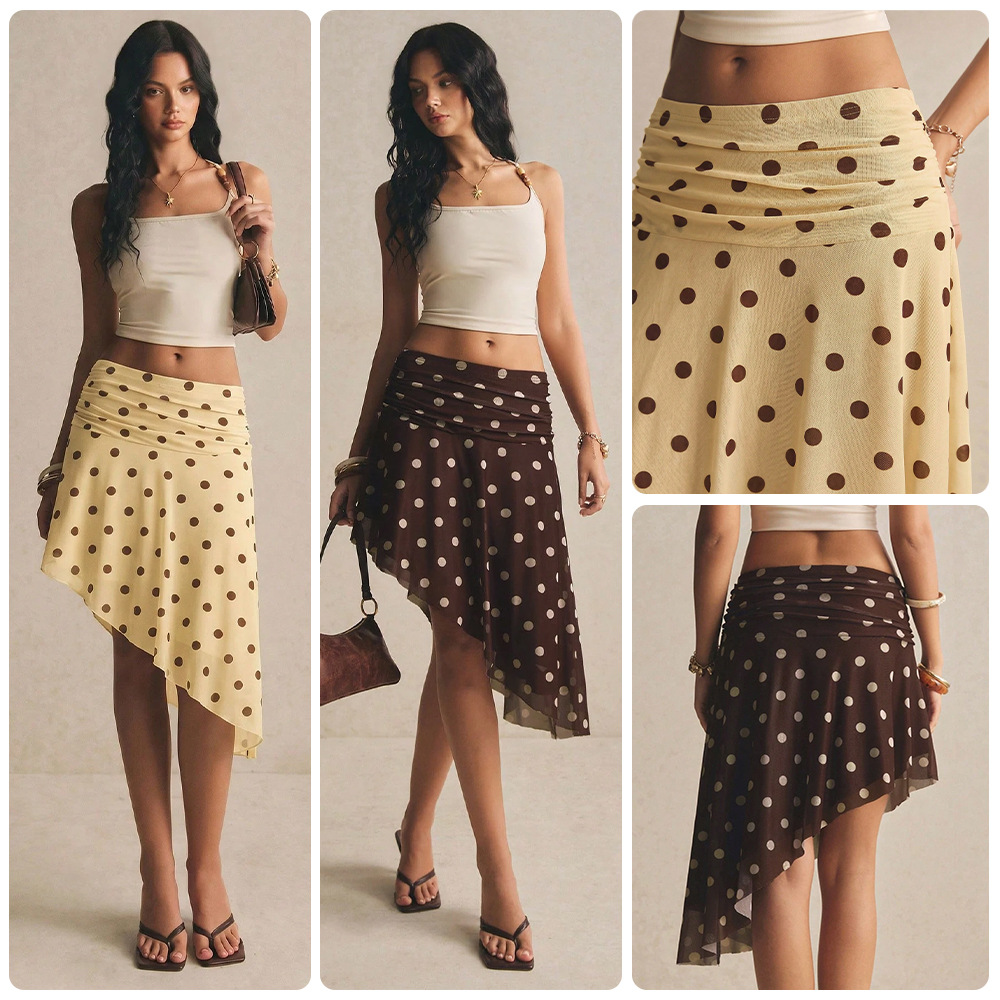High-waisted Double-layer Pleated Breathable Mesh Printed Skirt