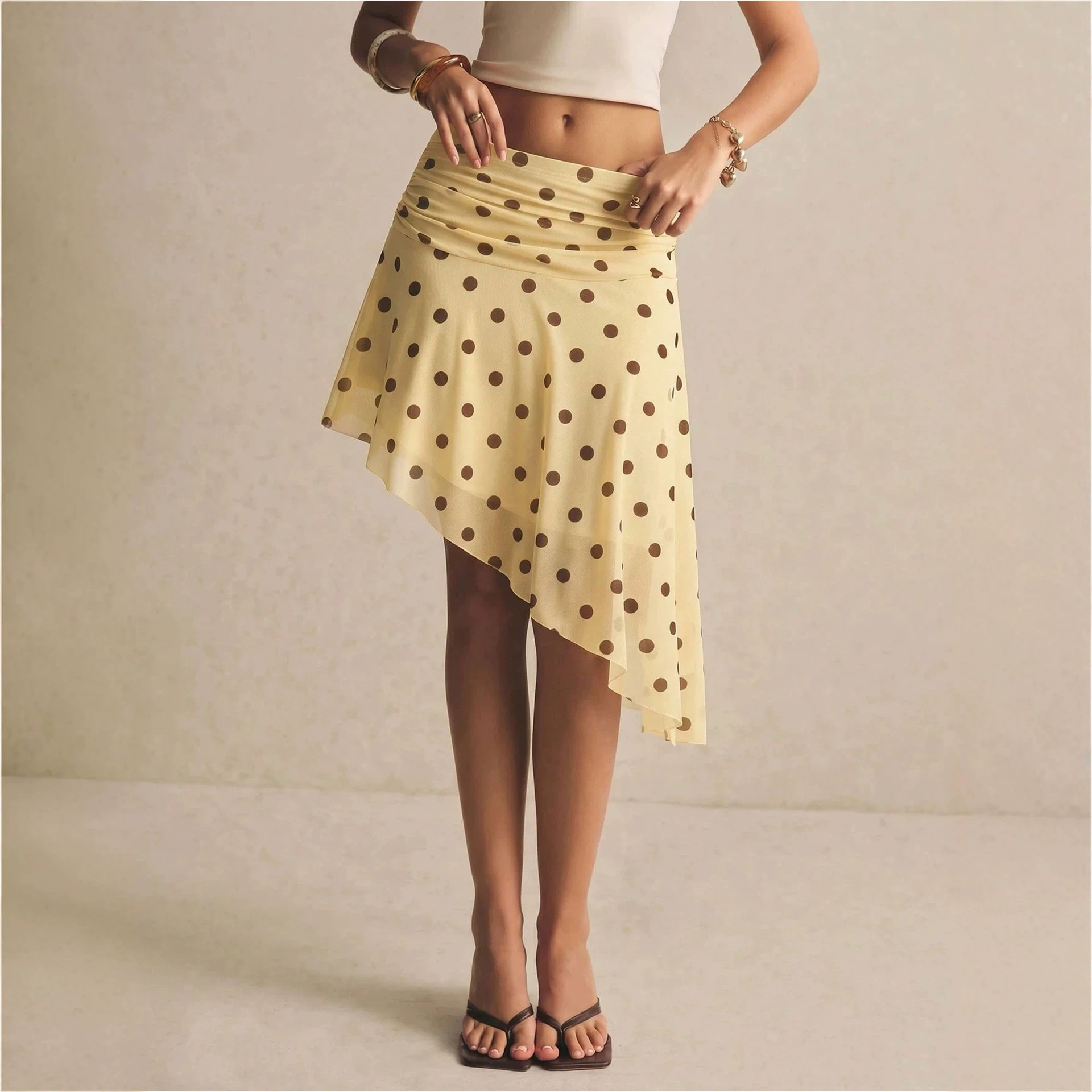 High-waisted Double-layer Pleated Breathable Mesh Printed Skirt