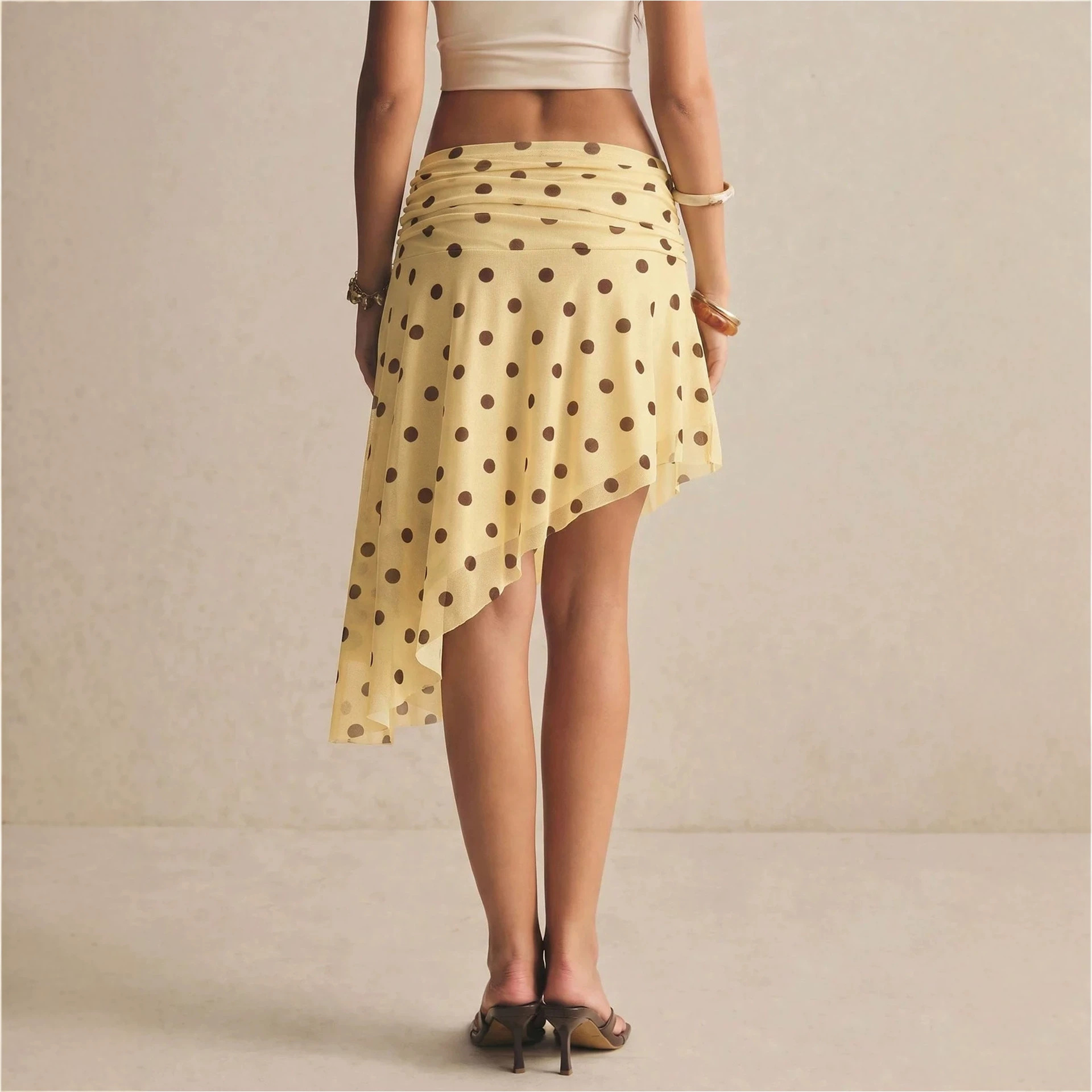 High-waisted Double-layer Pleated Breathable Mesh Printed Skirt