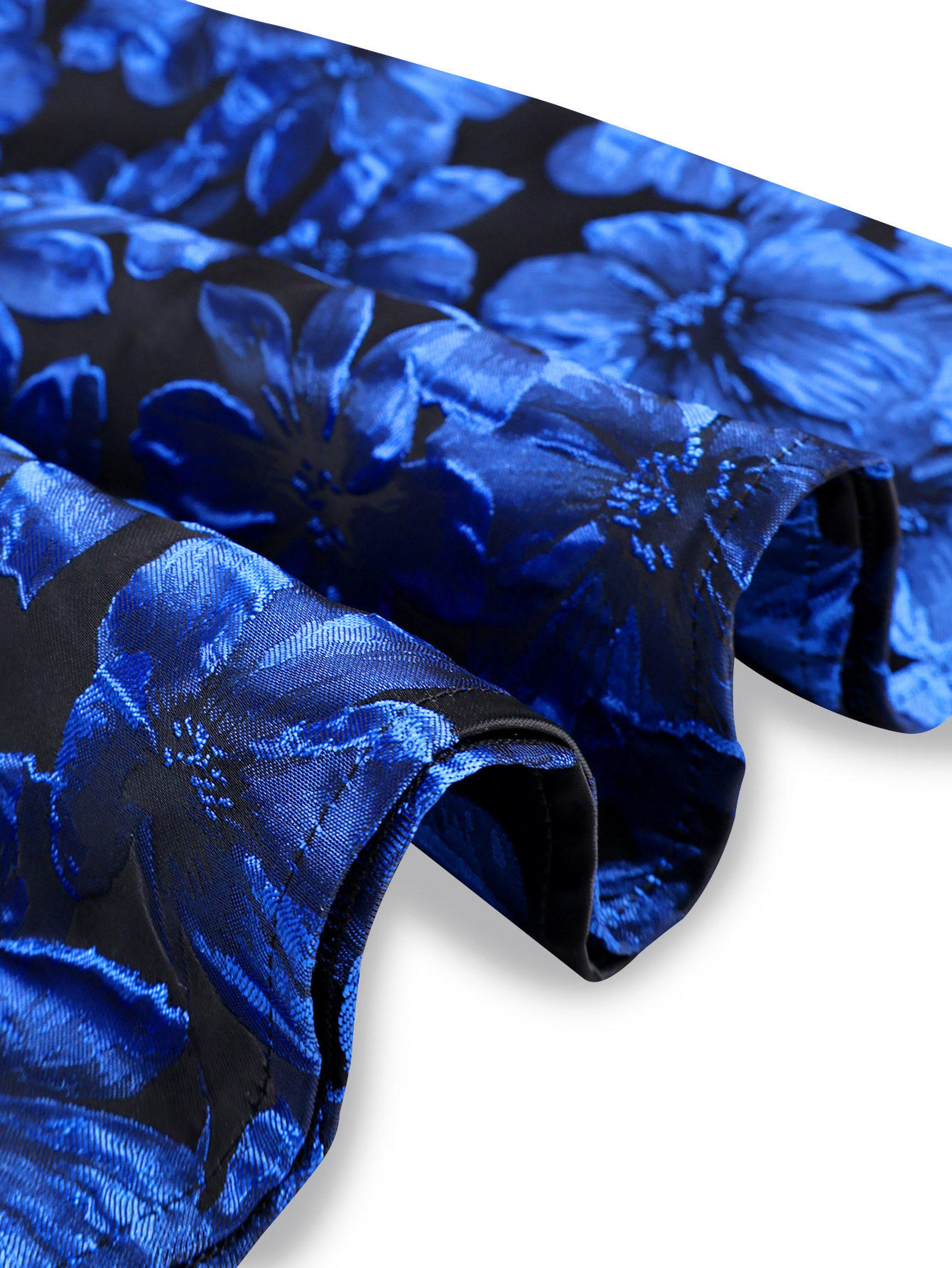 High-Waisted Royal Blue Floral Jacquard Pleated Maxi Skirt