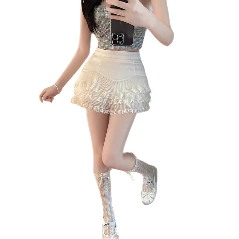 High-waisted White Lace Skirt