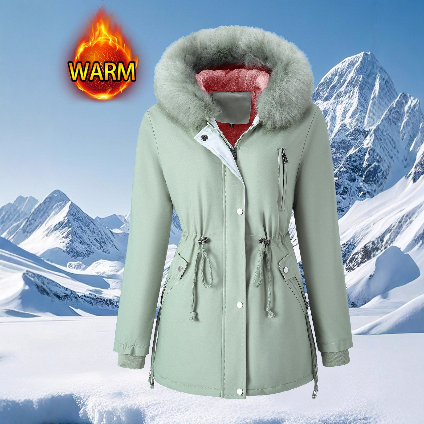 Hooded Fur-collar Thickened Warm Coat