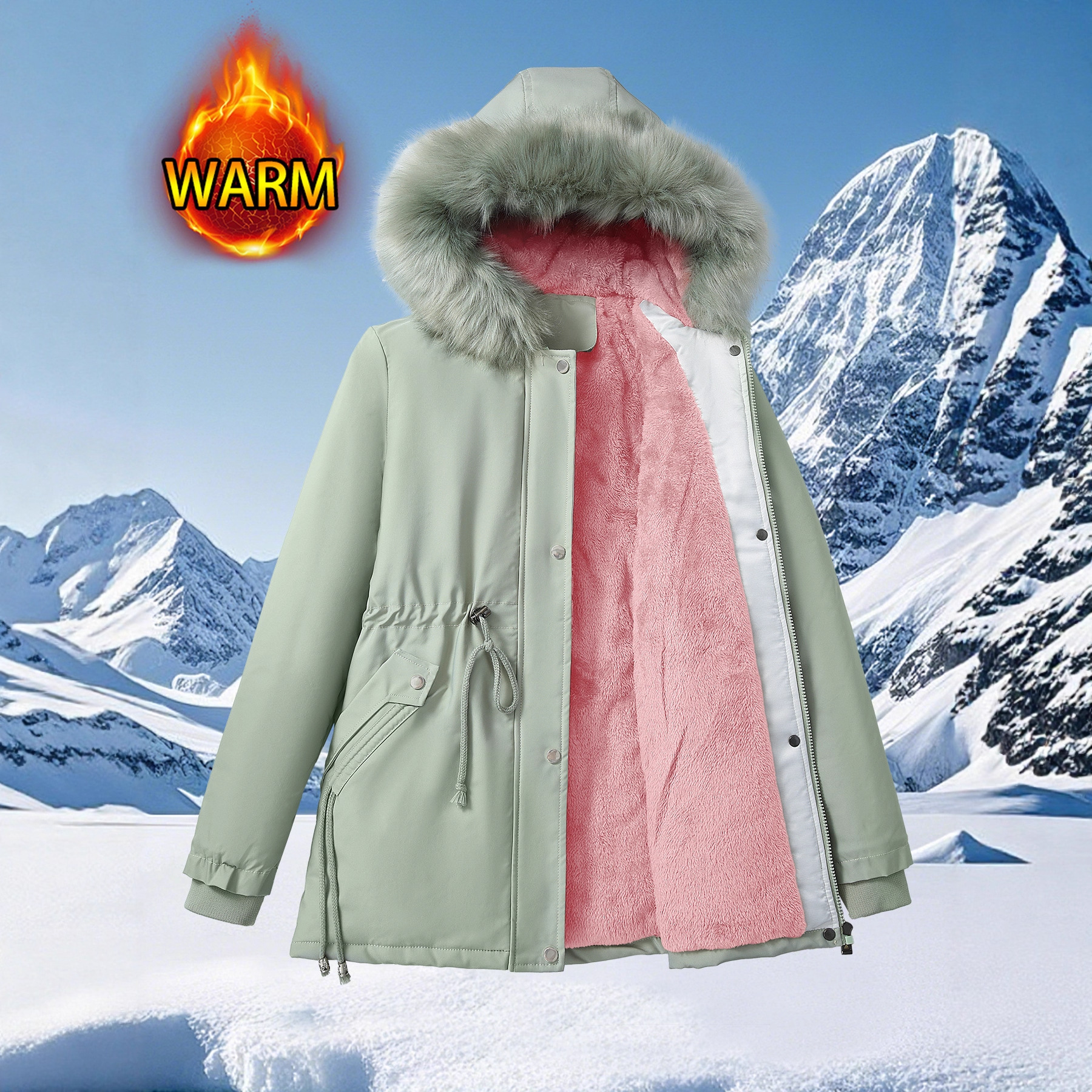 Hooded Fur-collar Thickened Warm Coat