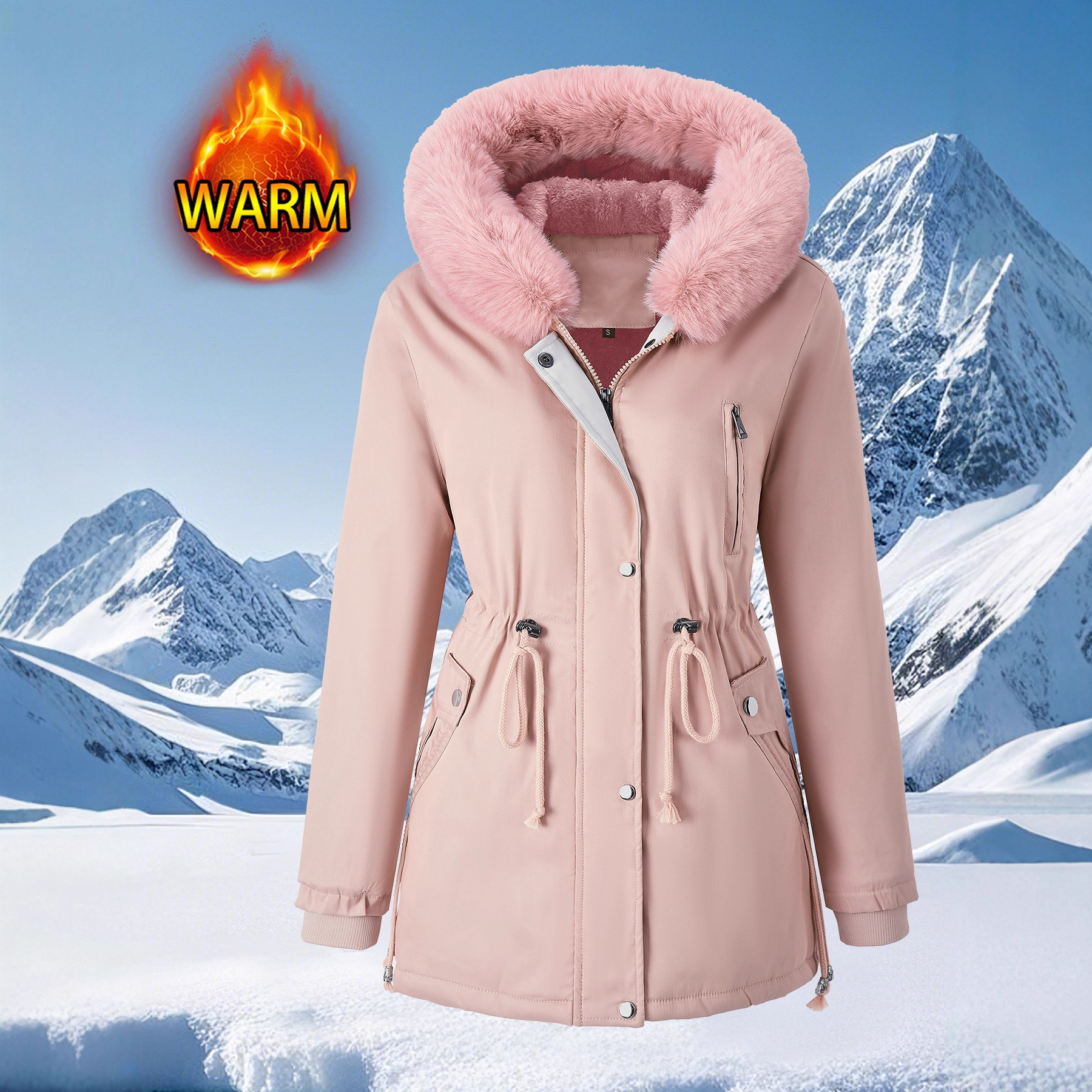 Hooded Fur-collar Thickened Warm Coat