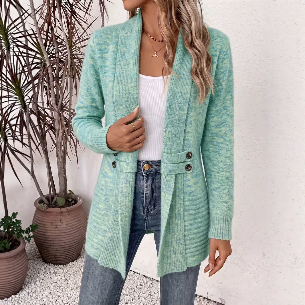 Independent Site Amazon Women's Casual Double-Breasted Decorative Belt Cardigan, Lazy