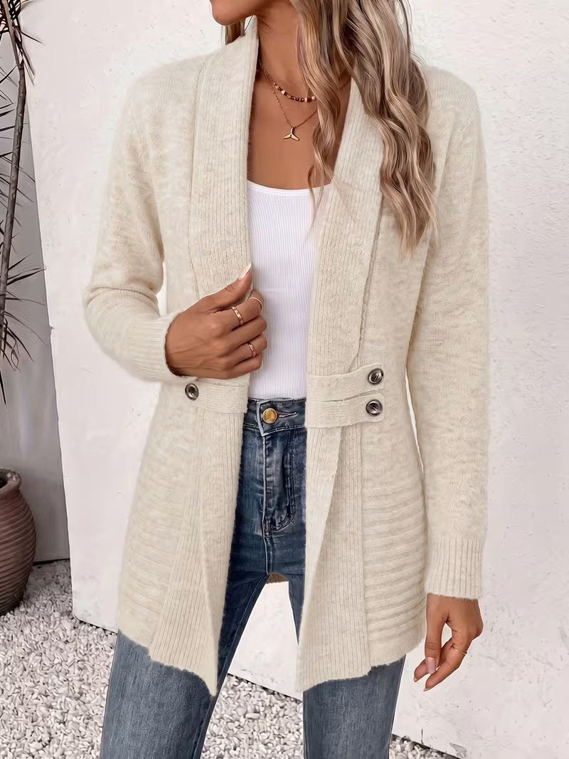 Independent Site Amazon Women's Casual Double-Breasted Decorative Belt Cardigan, Lazy