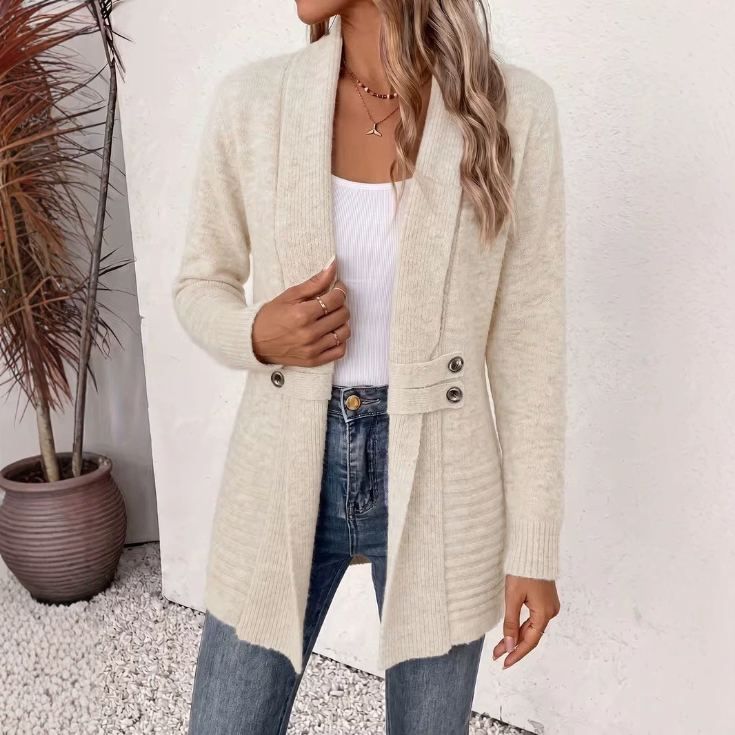 Independent Site Amazon Women's Casual Double-Breasted Decorative Belt Cardigan, Lazy