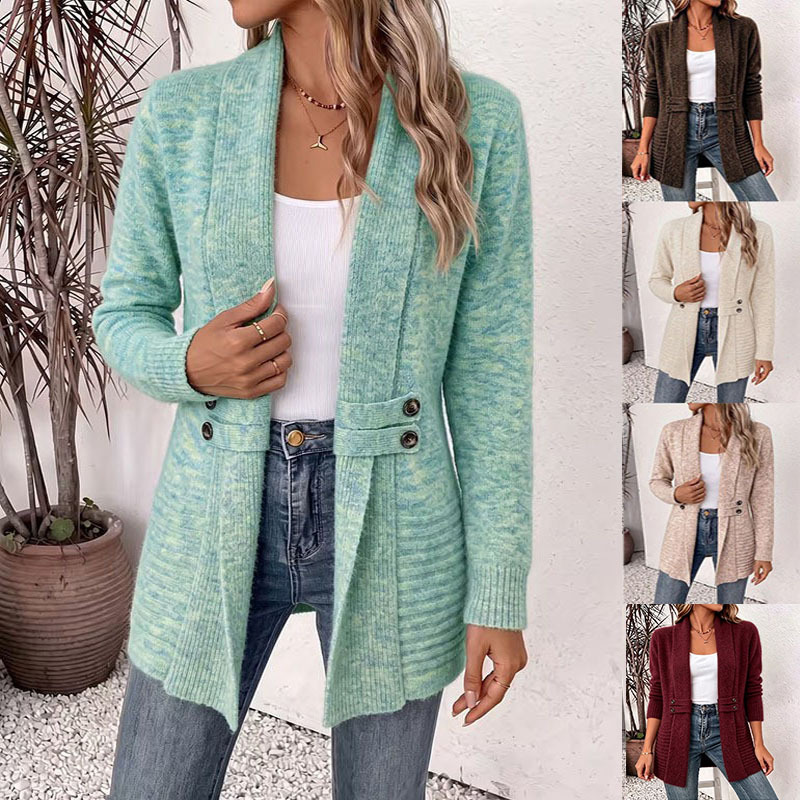 Independent Site Amazon Women's Casual Double-Breasted Decorative Belt Cardigan, Lazy