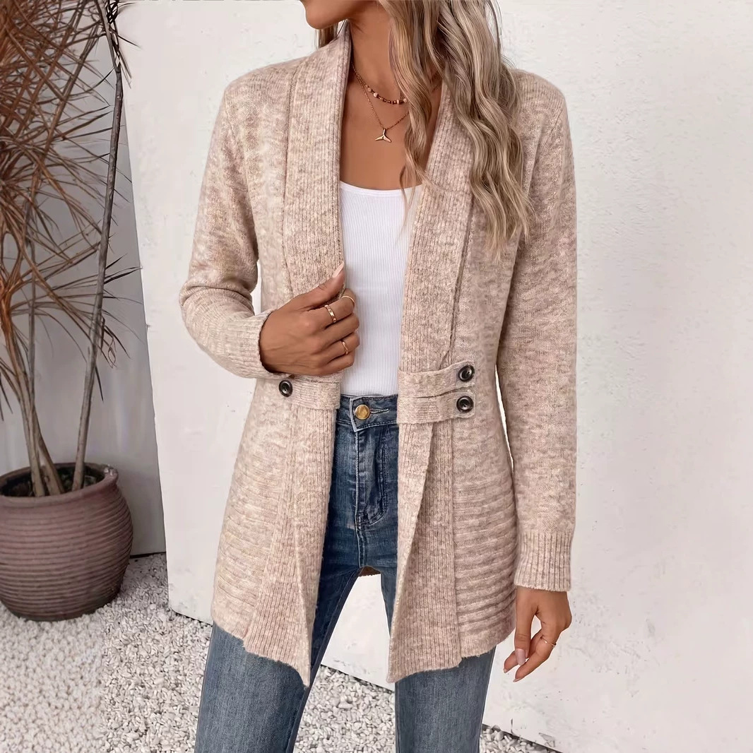 Independent Site Amazon Women's Casual Double-Breasted Decorative Belt Cardigan, Lazy
