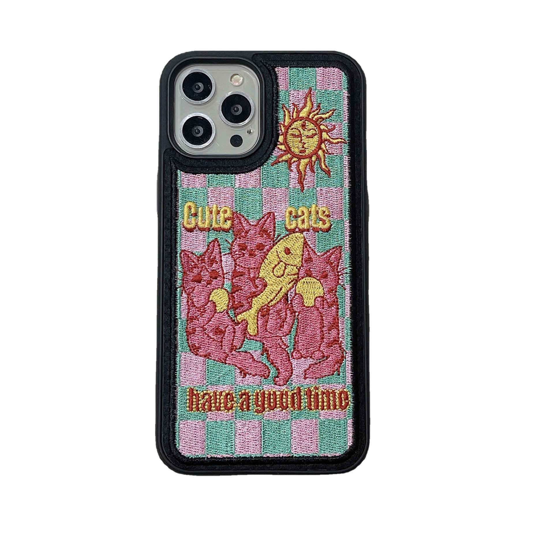 Innovation Of Heavy Industry Embroidery Cat Eating Fish Mobile Case