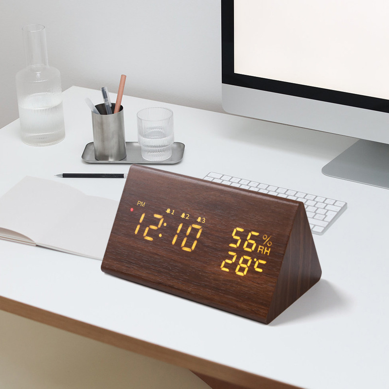 Intelligente Funkuhr LED Holz Elektronische digitale Temperatur und Luftfeuchtigkeit