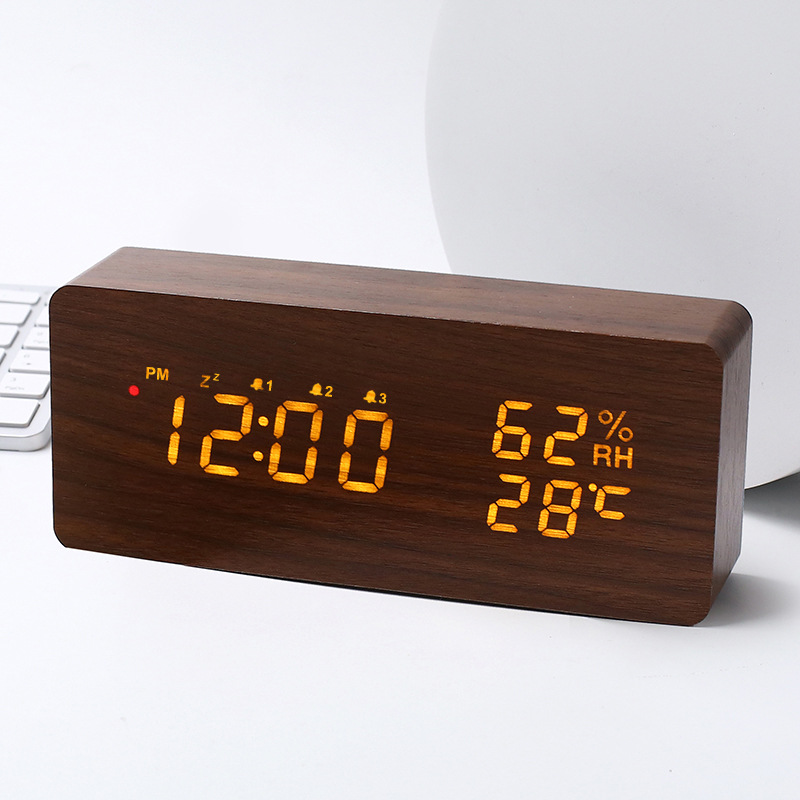 Intelligente Funkuhr LED Holz Elektronische digitale Temperatur und Luftfeuchtigkeit