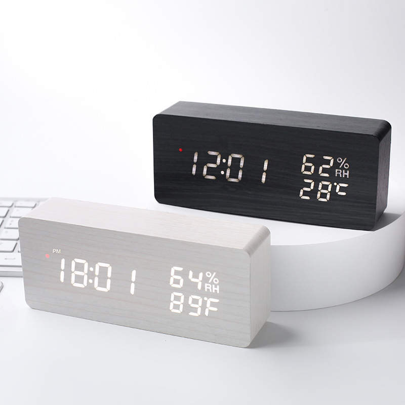 Intelligente Funkuhr LED Holz Elektronische digitale Temperatur und Luftfeuchtigkeit