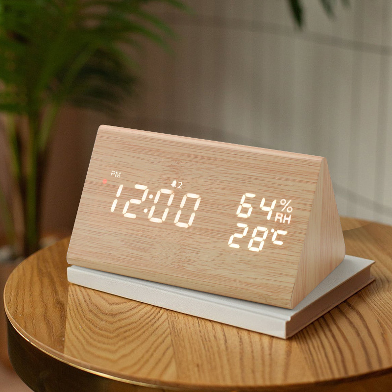 Intelligente Funkuhr LED Holz Elektronische digitale Temperatur und Luftfeuchtigkeit