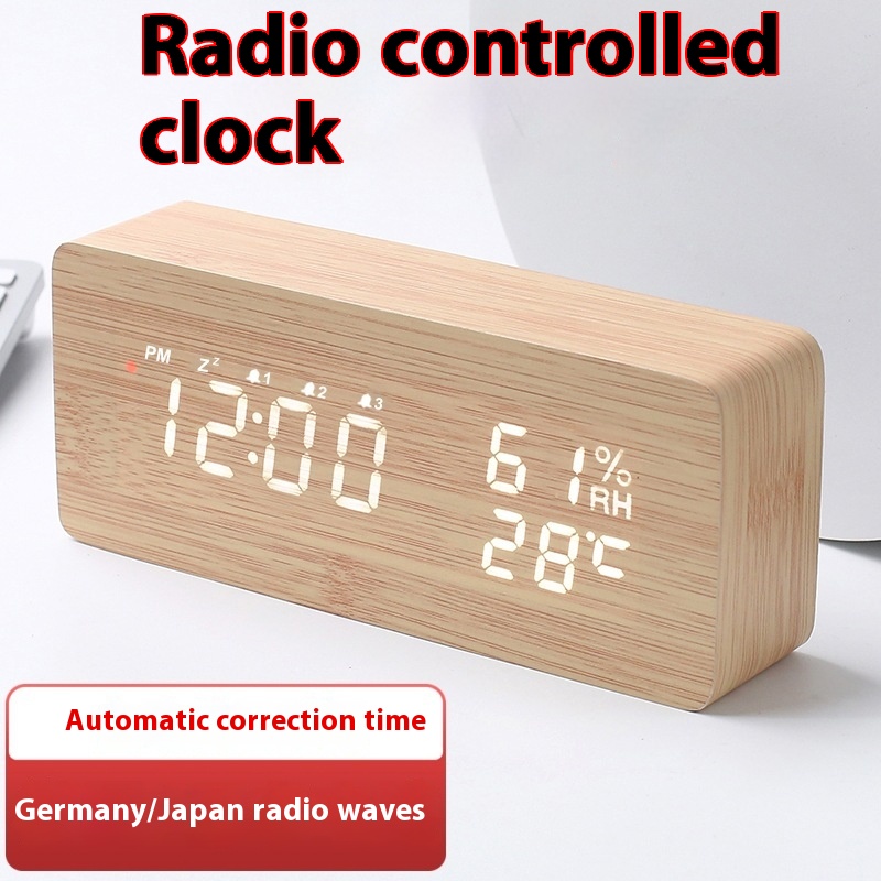 Intelligente Funkuhr LED Holz Elektronische digitale Temperatur und Luftfeuchtigkeit