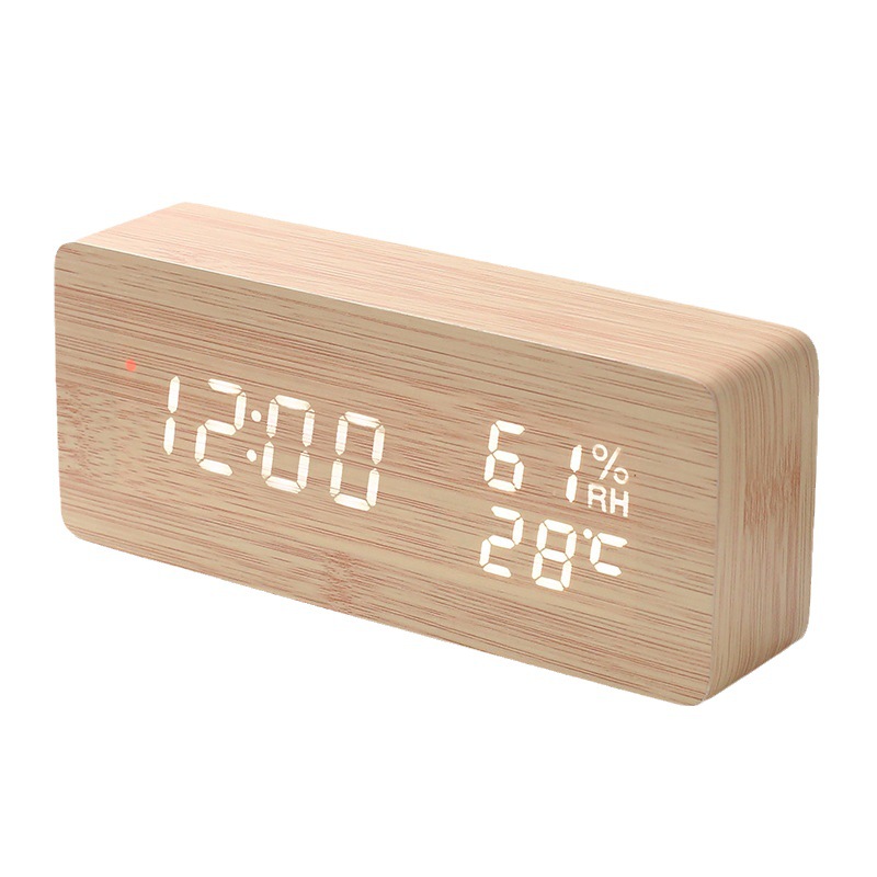Intelligente Funkuhr LED Holz Elektronische digitale Temperatur und Luftfeuchtigkeit