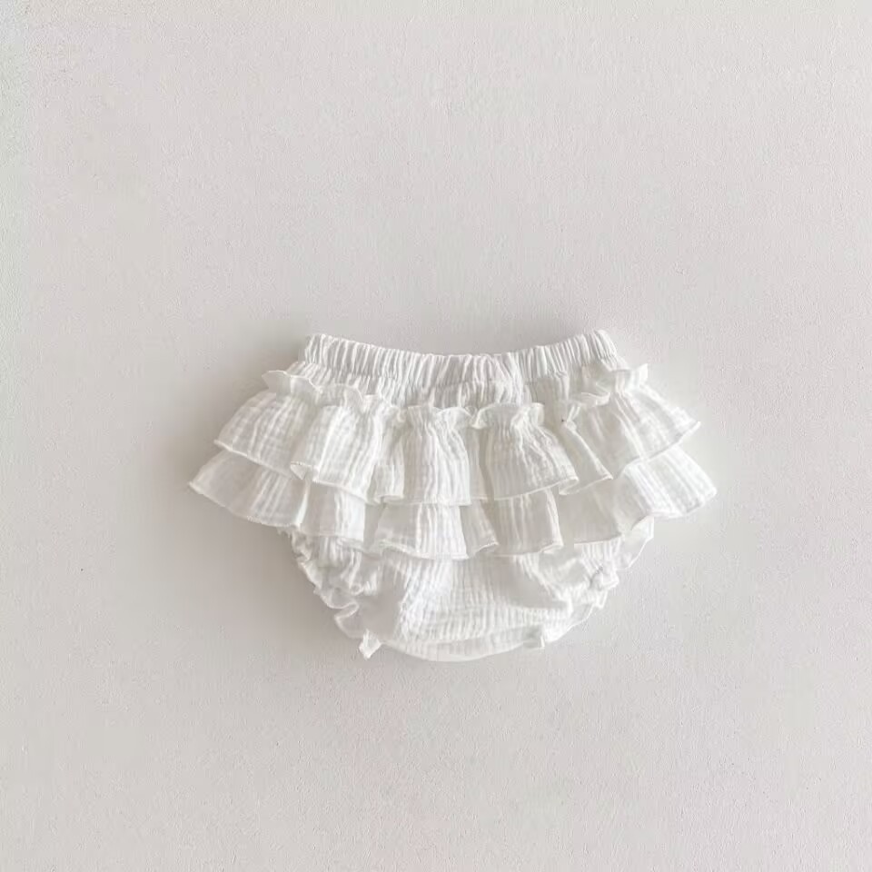 Lace-trimmed All-cotton Lantern Shorts For Girls