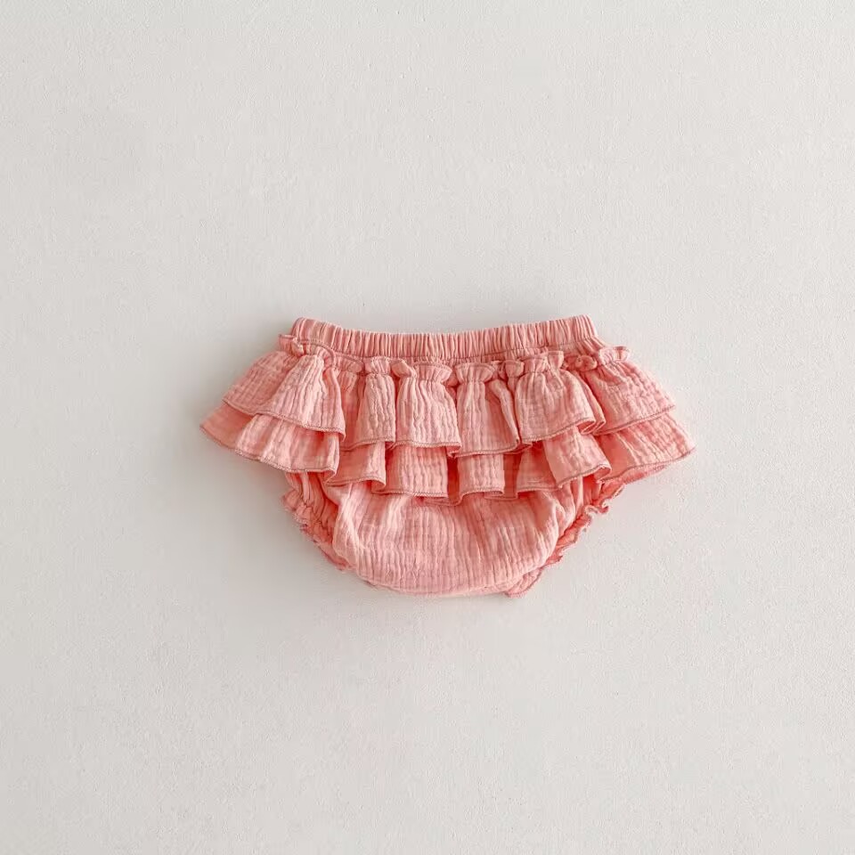 Lace-trimmed All-cotton Lantern Shorts For Girls
