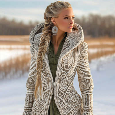 Ladies' Fashionable 3D Digital Printed Round Neck Loose Coat