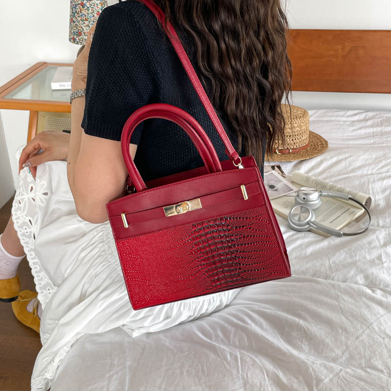 Large-Capacity Commuter Classic Crocodile-Grain Casual Tote Shoulder Crossbody Small