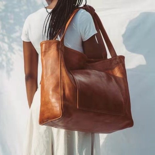 Large Capacity Oil Wax Tote Bags Shoulder Bag