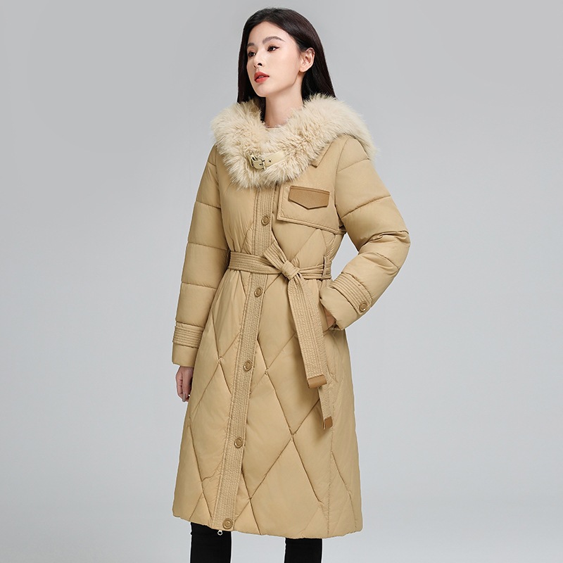 Large Fur-collar Plaid Cotton-padded Coat