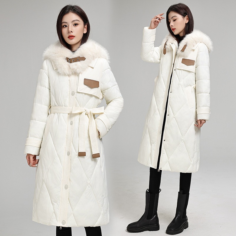 Large Fur-collar Plaid Cotton-padded Coat