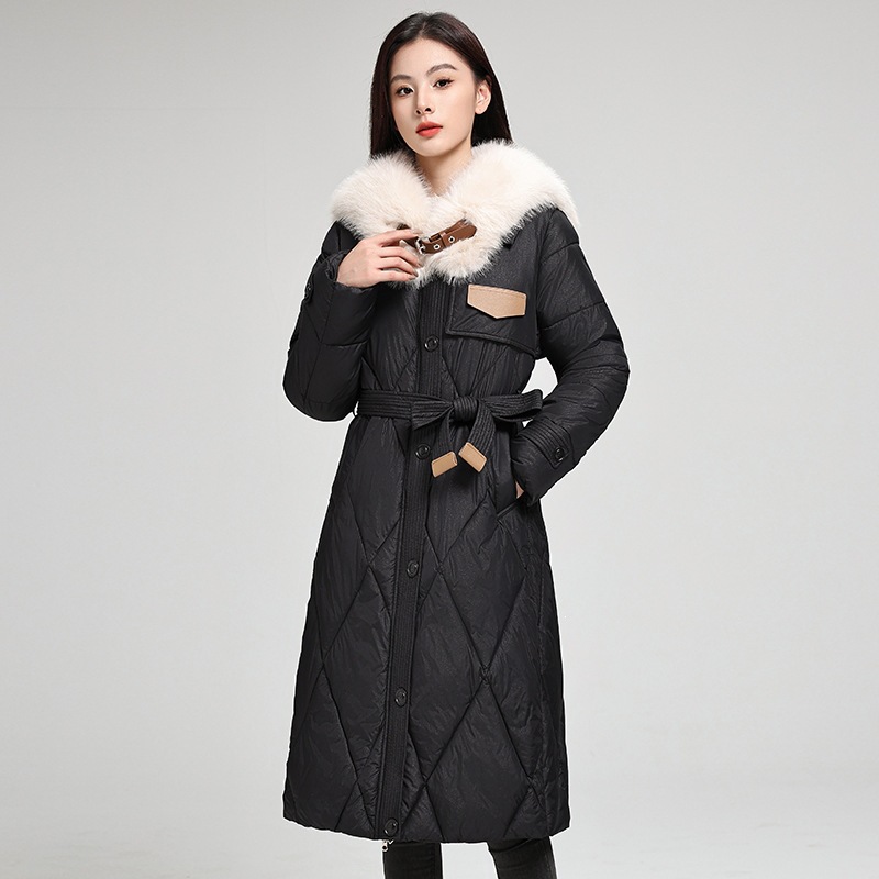 Large Fur-collar Plaid Cotton-padded Coat