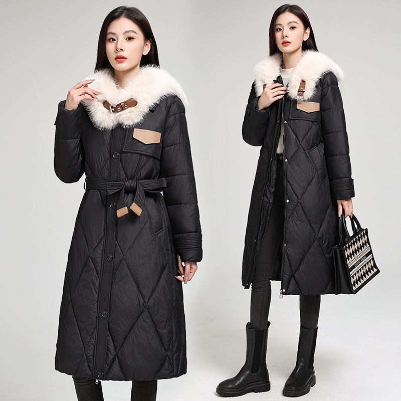 Large Fur-collar Plaid Cotton-padded Coat