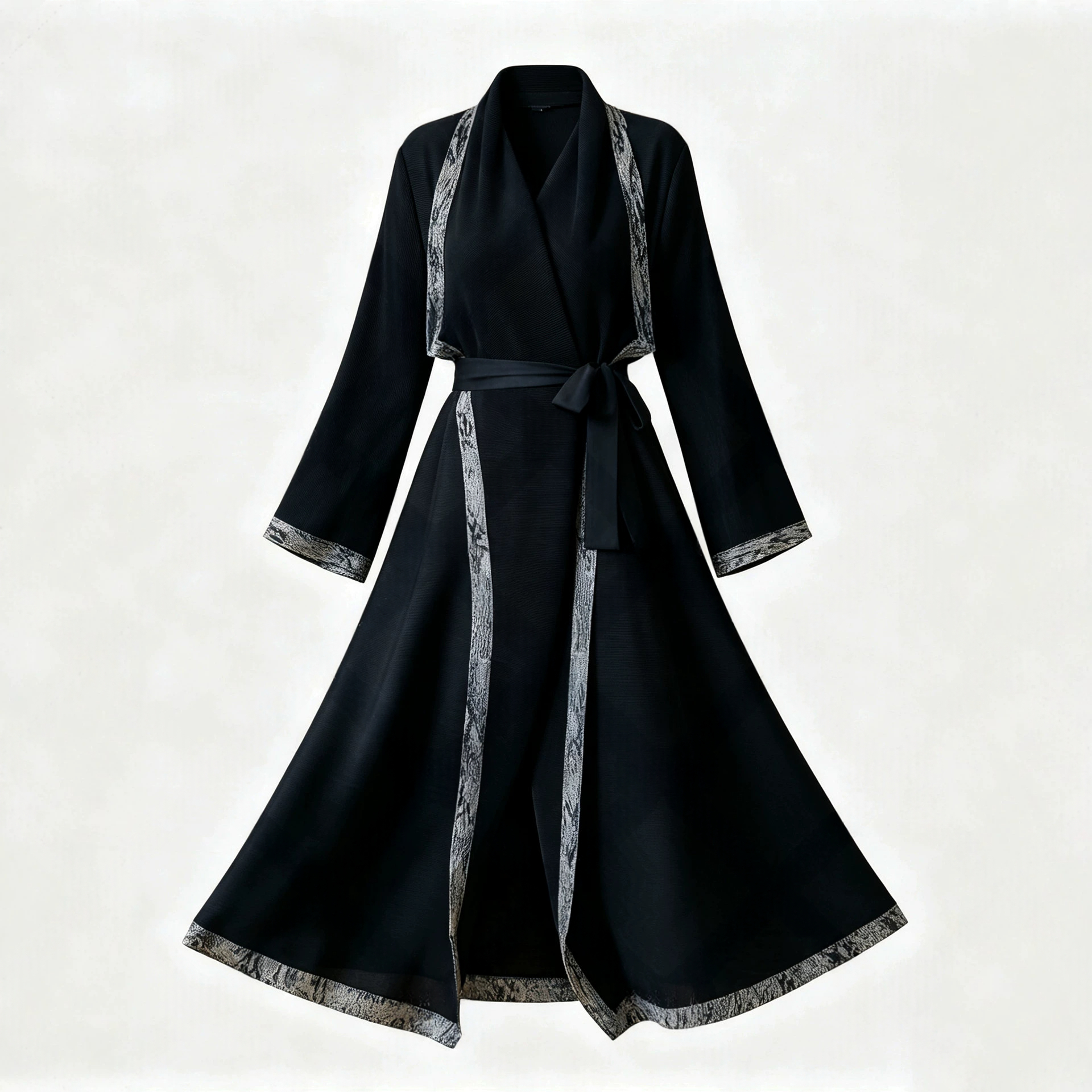 Leopard-print Trim Long Coat Light Luxury Loose-fitting Robe