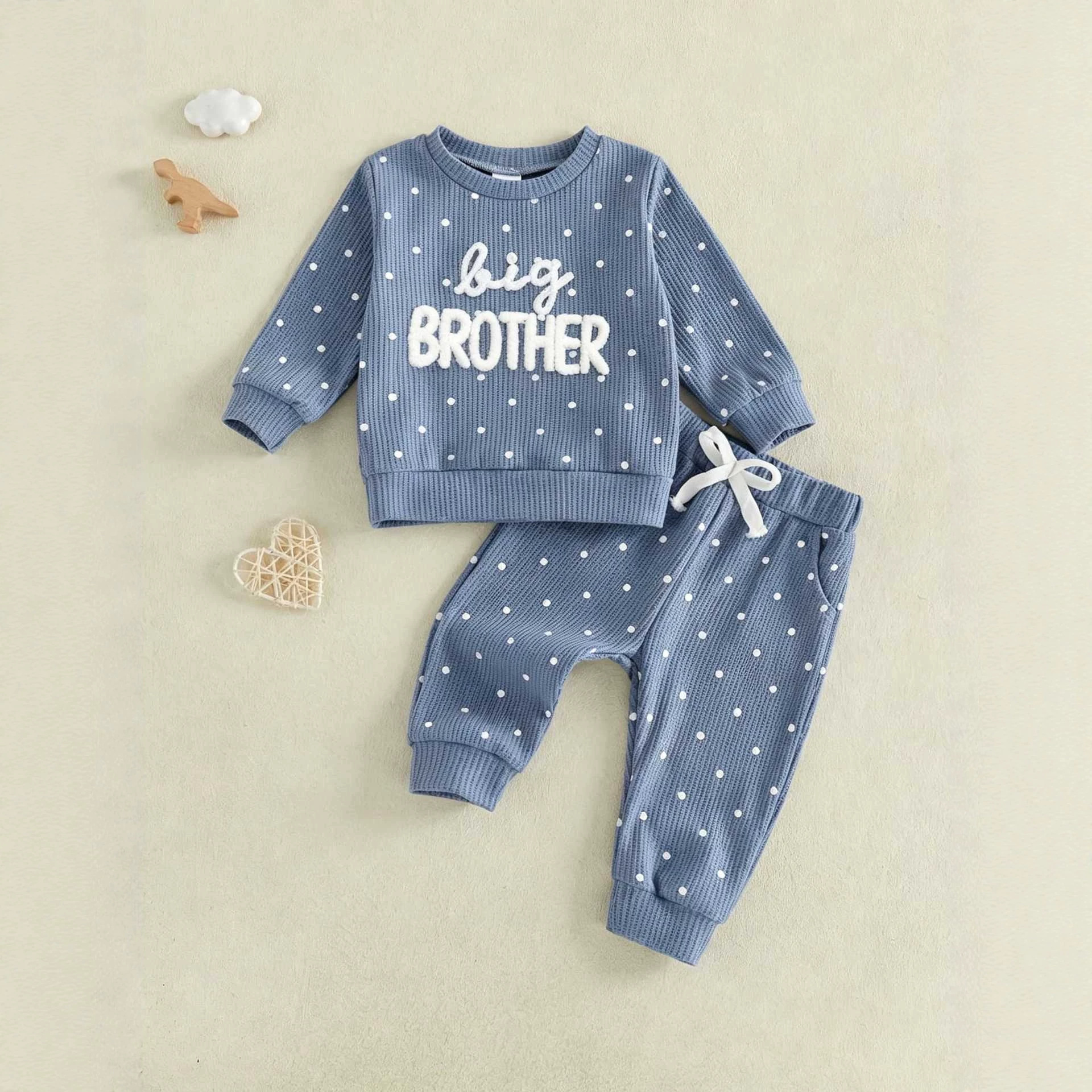 Letter Towel Embroidery Polka-dot Print Long-sleeve And Long-pants Set
