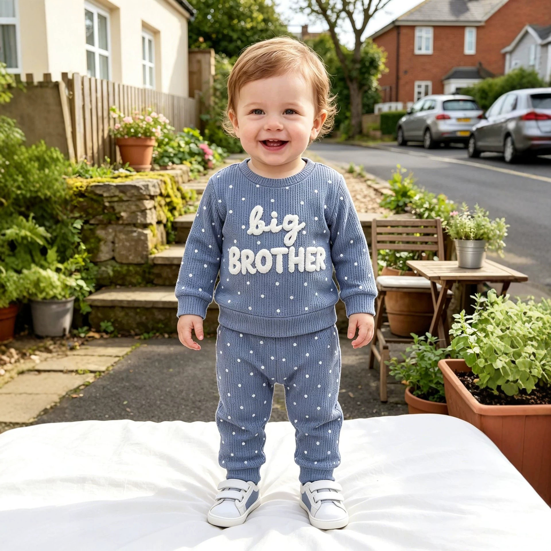 Letter Towel Embroidery Polka-dot Print Long-sleeve And Long-pants Set