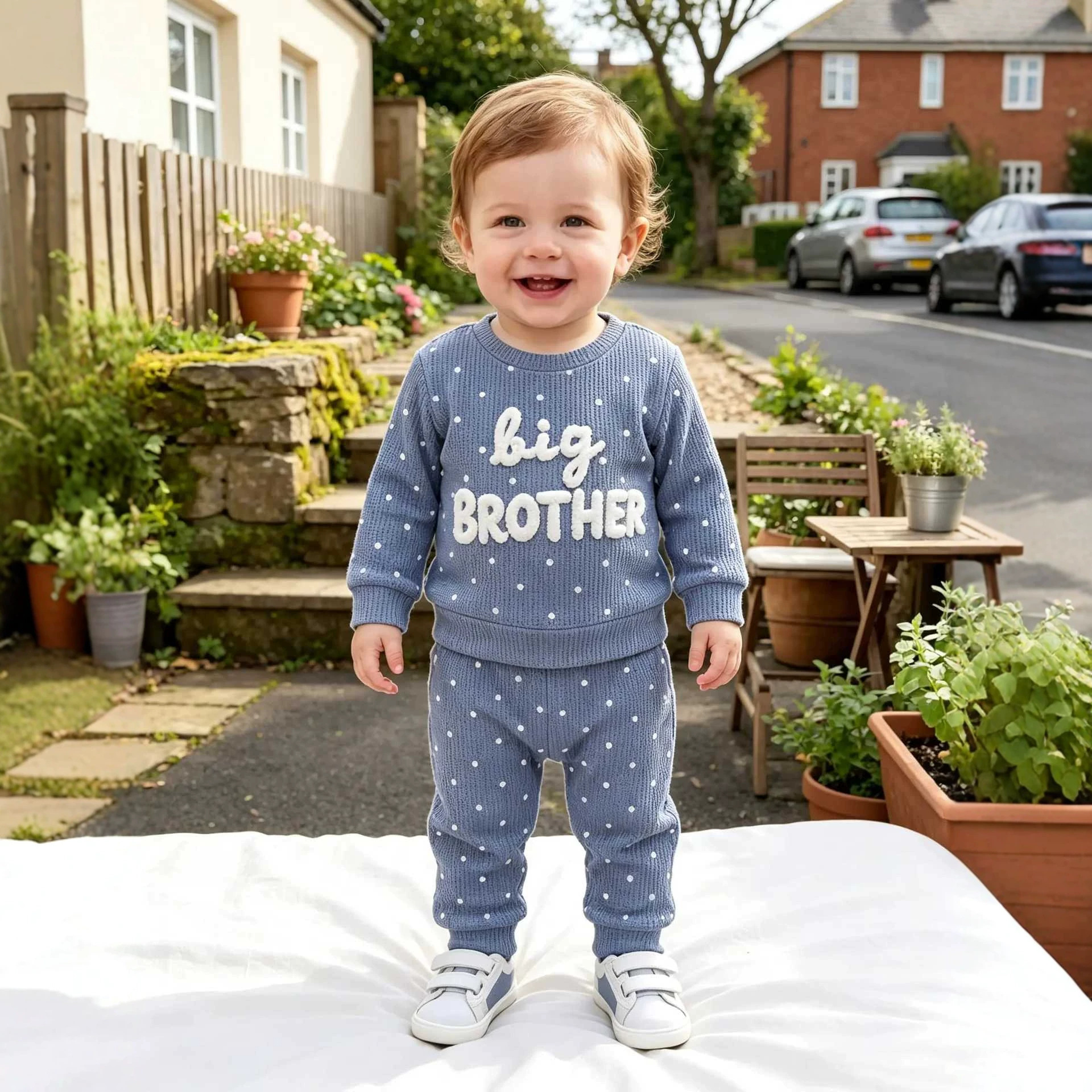 Letter Towel Embroidery Polka-dot Print Long-sleeve And Long-pants Set