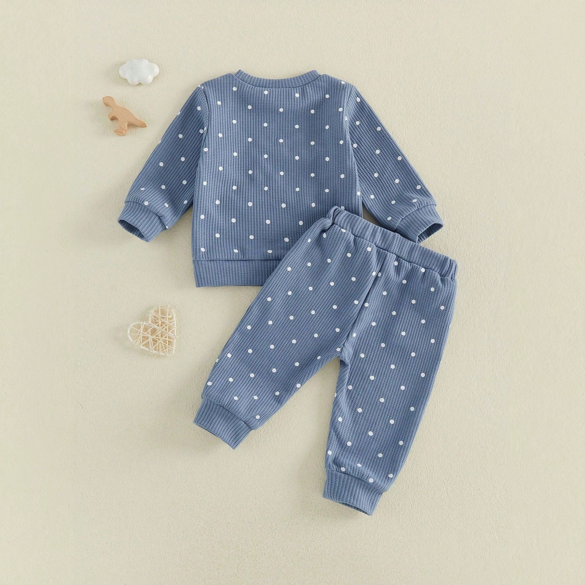 Letter Towel Embroidery Polka-dot Print Long-sleeve And Long-pants Set