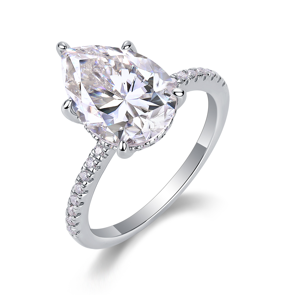 Light And Shadow - A Wedding Ring Set With Top-quality Pear-shaped Moissanite In Silver