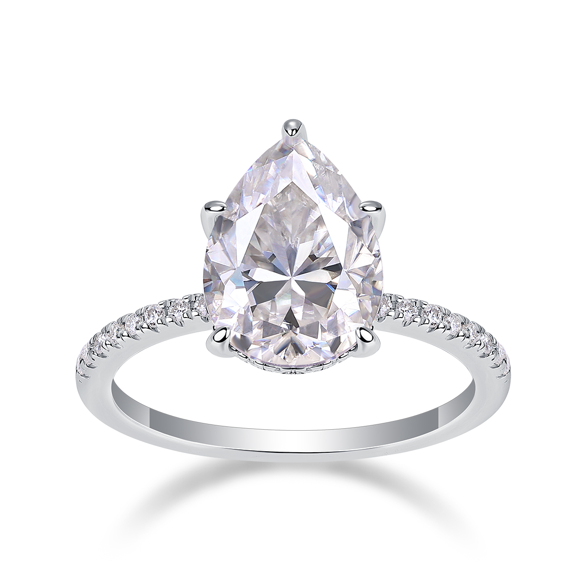 Light And Shadow - A Wedding Ring Set With Top-quality Pear-shaped Moissanite In Silver