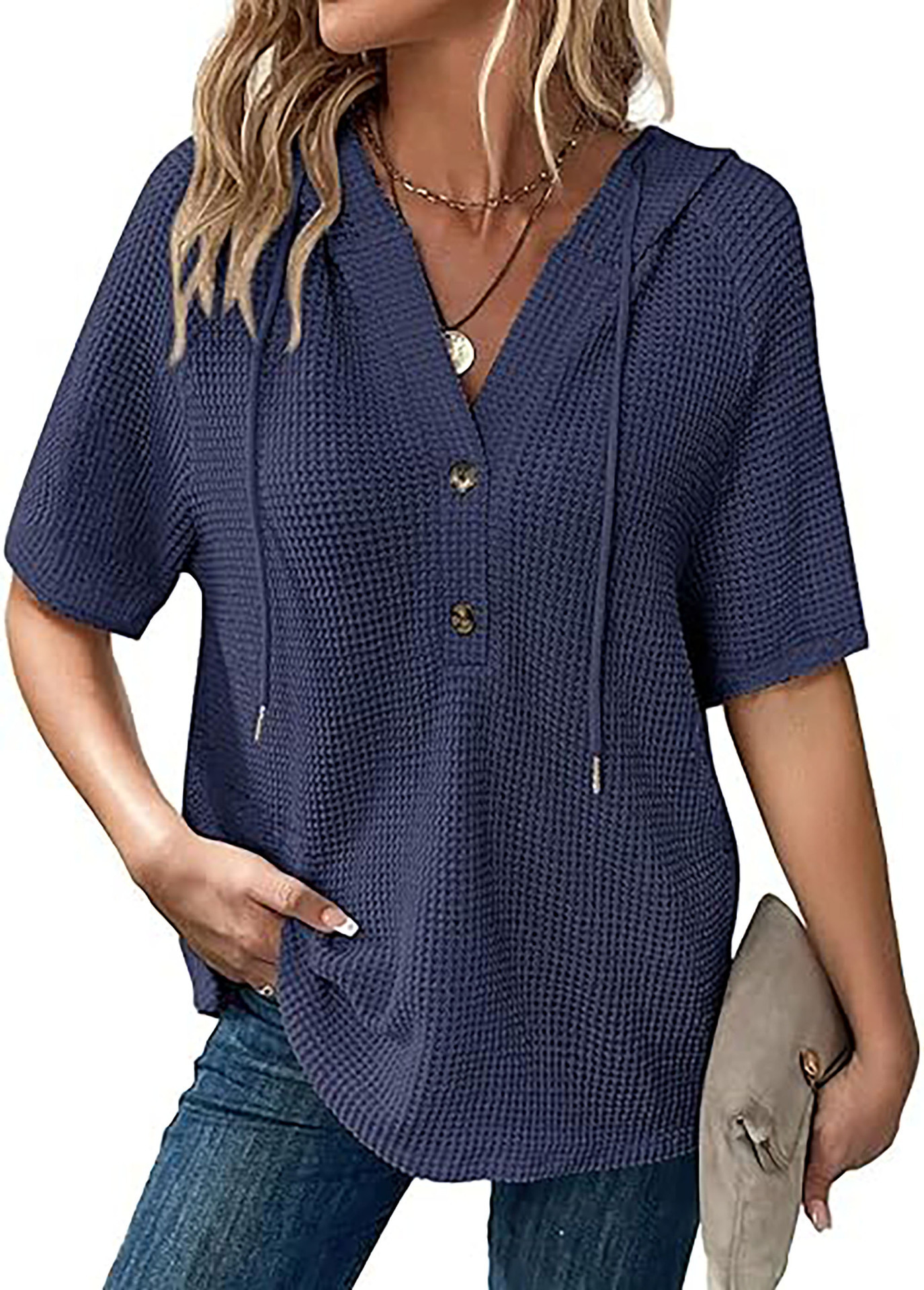 Lightweight Waffle-knit Short-sleeve Top For Summer