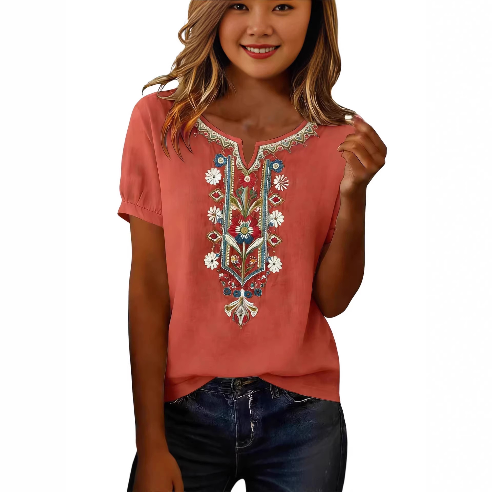Loose-fitting Embroidered Midi Blouse