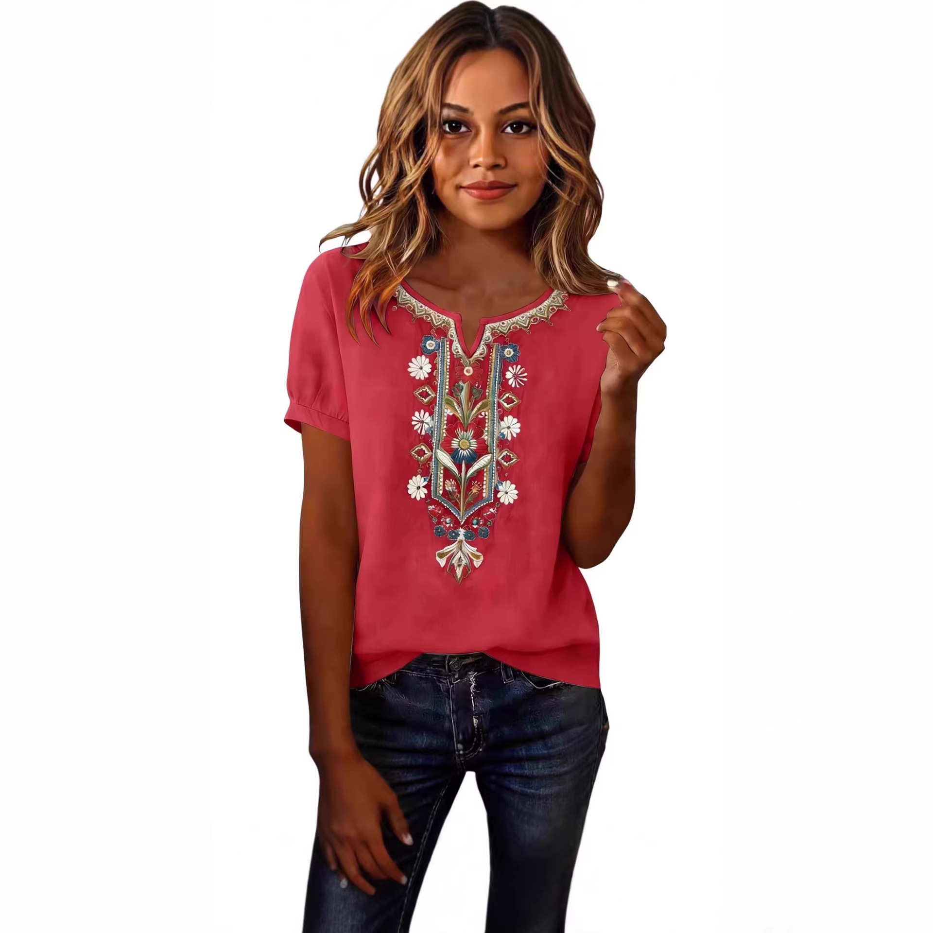 Loose-fitting Embroidered Midi Blouse
