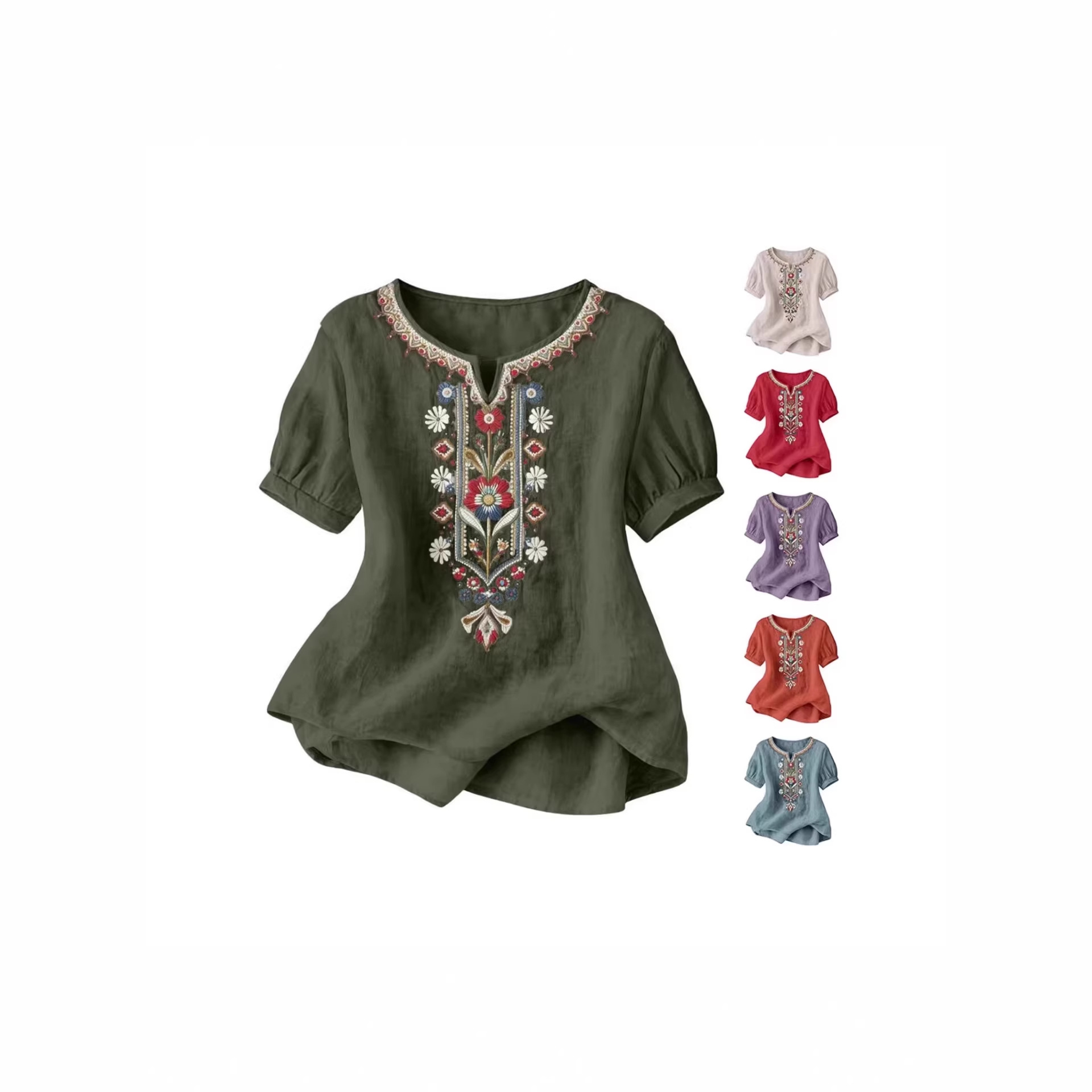 Loose-fitting Embroidered Midi Blouse