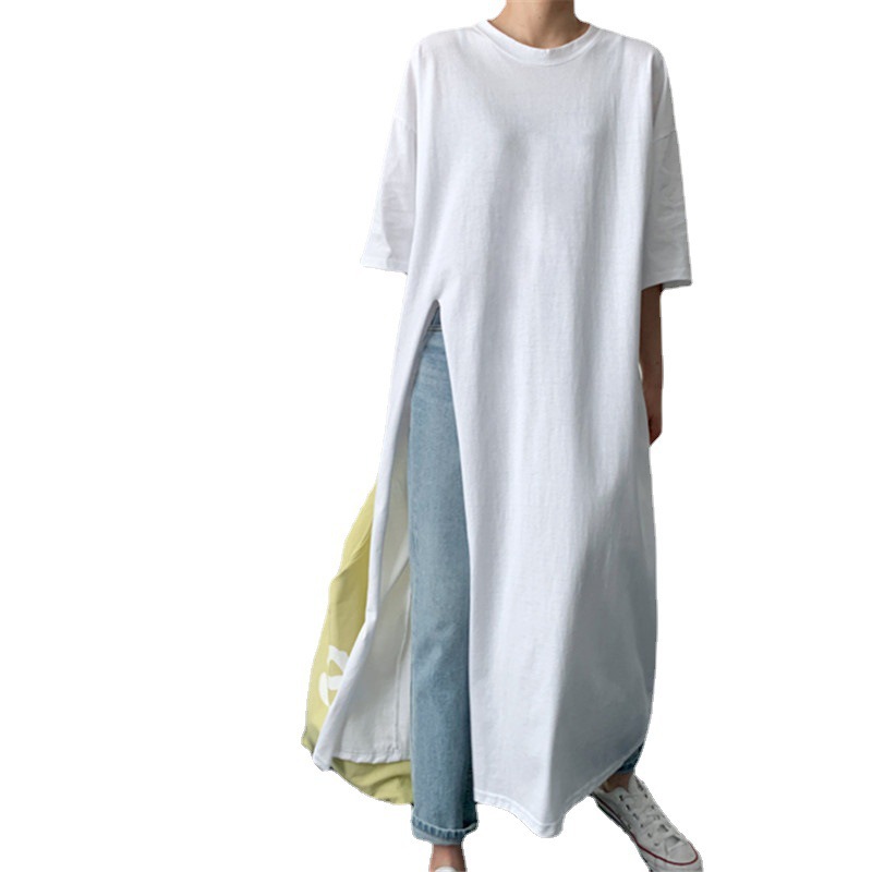 Loose-fitting Plus-size Crew-neck T-shirt With Side Slits
