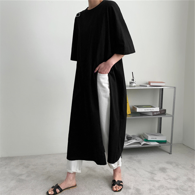 Loose-fitting Plus-size Crew-neck T-shirt With Side Slits