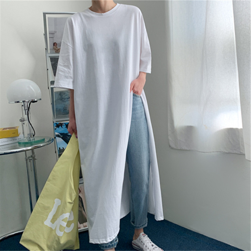 Loose-fitting Plus-size Crew-neck T-shirt With Side Slits