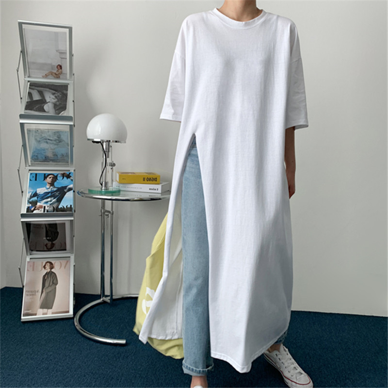 Loose-fitting Plus-size Crew-neck T-shirt With Side Slits