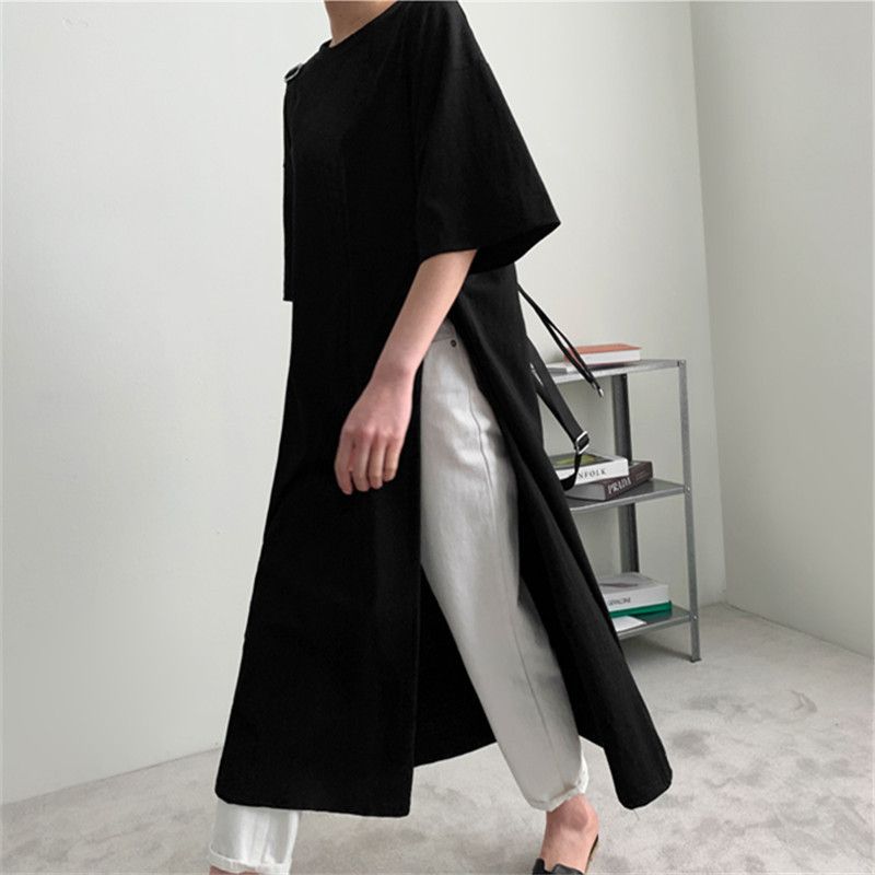 Loose-fitting Plus-size Crew-neck T-shirt With Side Slits