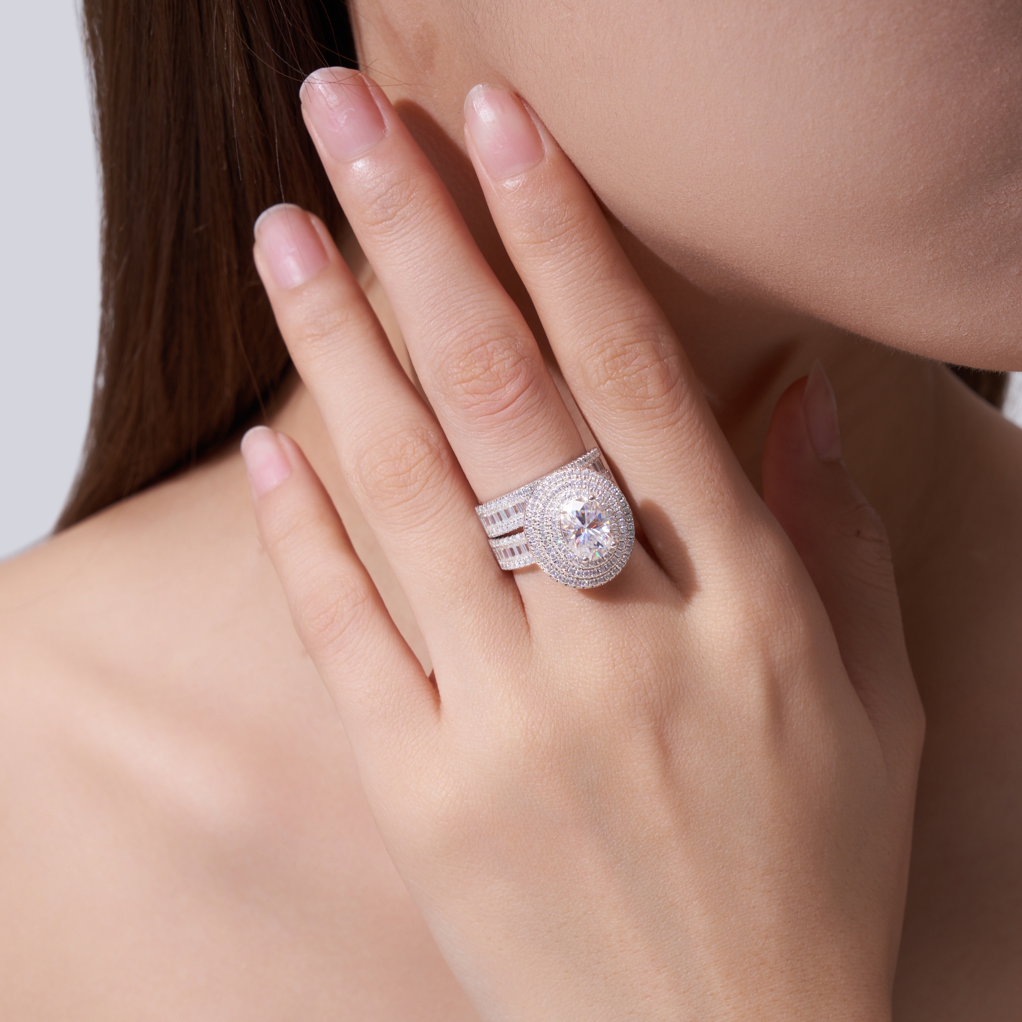 Luxury Fashionable Affordable Trend Jewelry Silver Ring Set With Top-Quality Moissanite