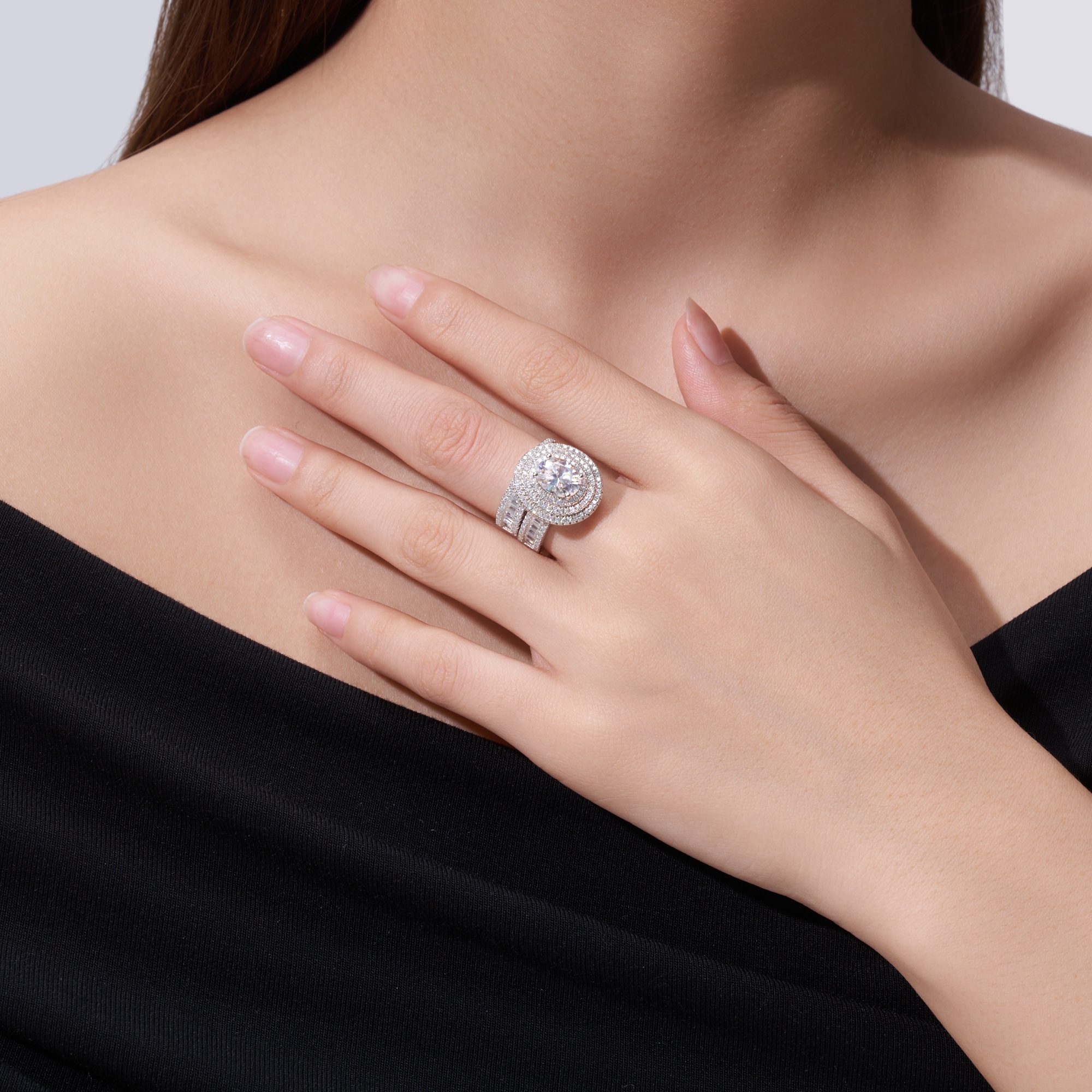 Luxury Fashionable Affordable Trend Jewelry Silver Ring Set With Top-Quality Moissanite